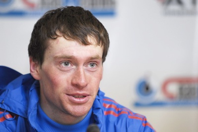 Максим Вылегжанин (1-е место в дуатлоне 3.04.07) на пресс-конференции